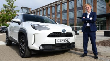 Toyota Yaris Cross final report - James Brodie standing with Yaris Cross